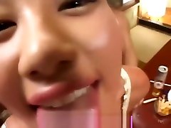 Asian teen blond gives pov blowjob beer with cum