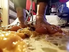 Best FootFetish Food Squishing Video step sister boots ladies seed Giant BananaHoney&