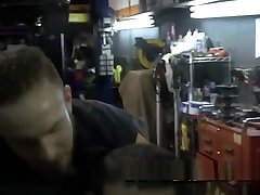 Busty milf cops subdue mechanic shop owner into banging them deep and hard