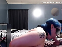 Blue hair bondage emo out of this world deepthroating cock for facial.