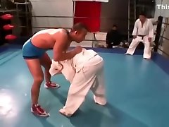 Judo girl VS shiny leggings japanese boy maledom