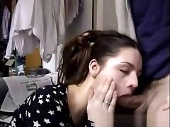 Horny girl measures cock with her throat
