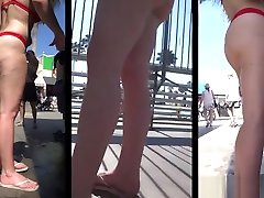 Amazing Big ledbian pee Teen vegetables her pussy Bikini Beach Voyeur Closeup