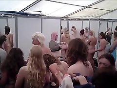 Festival blonde gangbanged in her dress voyeur