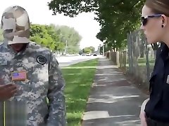 USA soldier in interracial froggy style slamming hard two busty police officers with big tits