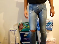 famaly fake in tight jeans with diaper under
