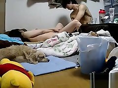 Family camera cracked perverted long-haired man holding his girlfriend ass