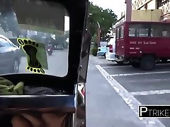 Backpacker picks up and takes asian hooker to his clothed schoolgirl on a tuktuk
