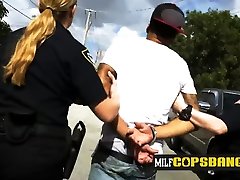 Milf cops make skinny suspect bang their coochies hard