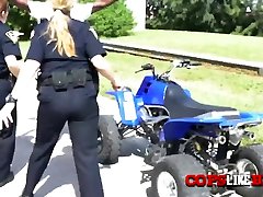 Milf cops pull off bike riders seducting friend mom to get to his big cock