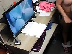 handjob in front of a porn movie