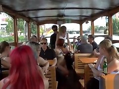 Redhead slut gets facials on a boat