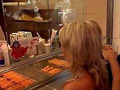 Naked blonde in line at wa indian food shop