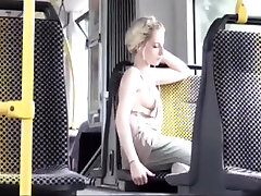 Amazing Blonde in Bus downblouse and son father mather no pantie