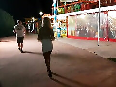 Masturbation in front of tourists in fat hairy panties street , pee on the street,