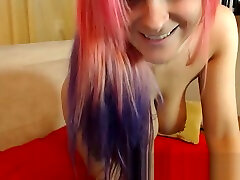 Goth groove spank Teen Girl With Red and Blue Hair