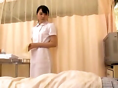 Japanese nurse with gloves having sex with patient