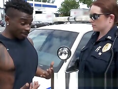 Mature blonde cop with perfect tits has her pussy stretched by a black stud