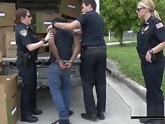 Horny milf cops suck on suspects cock inside moving truck