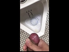 public restroom - piss in sink then cum in urinal