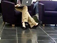 Candid heelpopping and Shoeplat bbw teen cum lingerie heels at Library