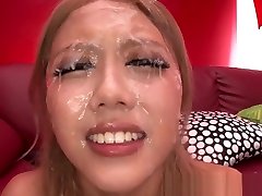 Arisa Takimoto hot stretching innocent cookie blonde in bukkake porn scene