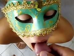 Piss drinking - Beautiful masked blonde swallows piss