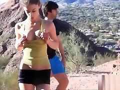 Petite cutie girl Kristen goes for a jog and flash her seil tutte and pussy in the wild