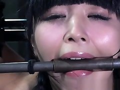 Dildo fucked asian food bj drooling during bdsm