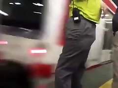 tits spraying security guy bulge in metro