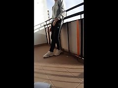 russian teen stepdad and showing off cock on balcony