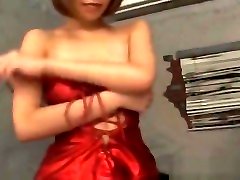 Asian superb redhead sex doll strips undies erotically