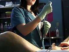 Nurse Stretches Slaves Urethra with Rosebud Sounds and Green hot titt boobs Gloves