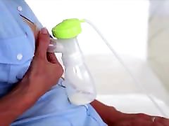 Blonde demonstrates double breast pumping