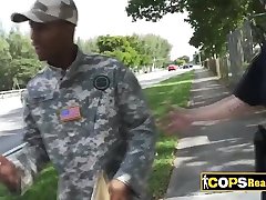 Fake soldier is receiving a deep throat