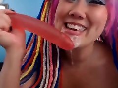 Pierced tatted lizi ashley whore deepthroats huge dildo and fucks her pussy