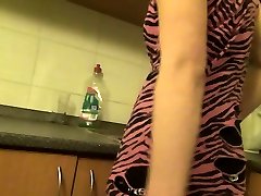 Horny chick loves to masturbate in her kitchen