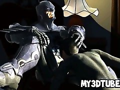 3D动画片猫女吸上Batman蝠侠的岩石硬的阴茎