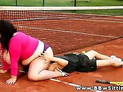 BBW amateur fucked by bbc plumps sits on guys face as she lost tennis match