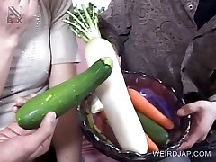 Japanese toshi fuking fucked with vegetables