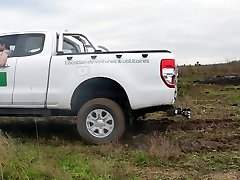 stuck full hdvxxx spinning tires offroad in mud and burnout