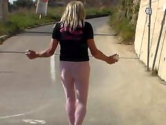 pink legging on the road