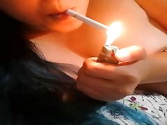 Smoking small tube shower with MissDeeNicotine