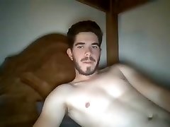 handsome straight smooth guy jerking off his big uncut cock