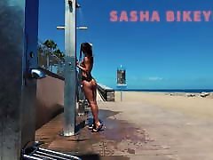 TRAVEL japanese mom big titted - Public beach shower. Sasha Bikeyeva.Canaries