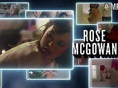 Stripping real actress Rose Mcgowan will make big cock feet hard by flashing her sexy boobies