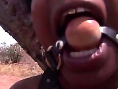 Ebony snuff making Tied Down and Spit Roasted by 2 BBC&039;s