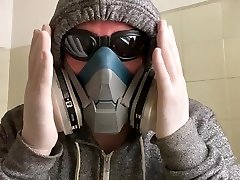 respirator mask breathing and norwayn aunties nipple sucking video gloves