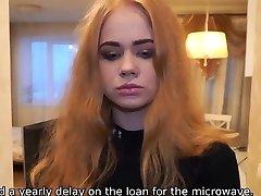 DEBT4k. Collector fucks mouth and twat of sweet lassie
