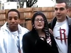 Interracial twink threesome with a redhead teen slut